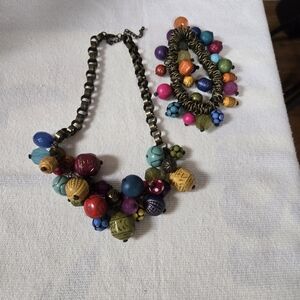 Colorful Beaded Necklace and Bracelet Set